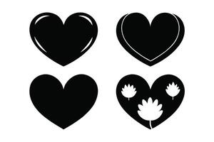 Four stylized black heart shapes with decorative elements. vector
