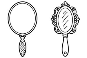 Two Vintage-Style Handheld Mirrors in Black and White vector