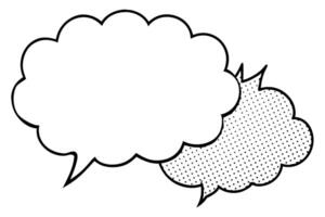 Black and white speech bubbles, one plain, one with halftone effect. vector