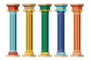 Colorful Classical Columns Set Against a White Background vector