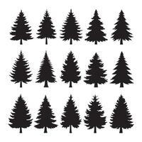 Set of Pine Tree Silhouettes Collection, Black Forest Trees on White Background vector