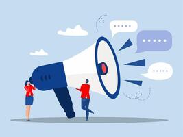 Professional speaker with megaphone ,businessman and woman shouting on megaphone Communicate message, announce job vacancy for hiring, shouting promotion or company communication vector
