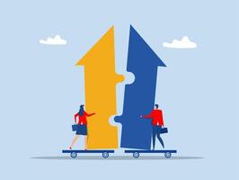 support or progress challenge concept, business people push arrow jigsaw to join to success.Merger and Acquisitions concept vector