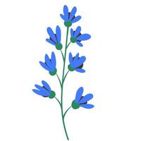 Blue Flower in Doodle Style. Colorful plant with cute line sketches of branches isolated on white background. Perfect for cards, patterns, fashion vector