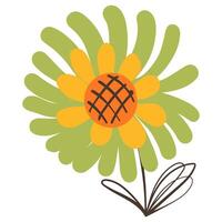Abstract Flower in Doodle Style. Colorful plant with cute line sketches of branches isolated on white background. Nature herb perfect for invitations, cards, posters, holidays vector