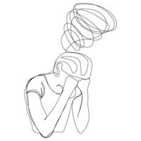 Design of continuous line headache stress depress man male boy with minimal style. vector