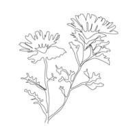 Line art cute with flower flora blossom bloom with one line continuous line design. vector