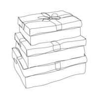 Hand drawn with gift box birthday with one line decor continuous line sketch. vector