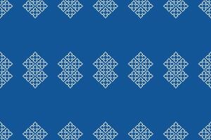 Fabric pattern cross stitch and ethnic pattern with blue color background. vector