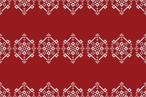 Ethnic pattern with red background color fabric pattern fabric design decoration cross stitch. vector