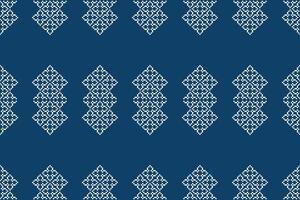 Motif fabric pattern cross stitch ethnic pattern with blue color background decoration. vector