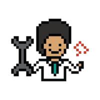 8 bit cute of pixel man male with engineer fix problem solve character design. vector
