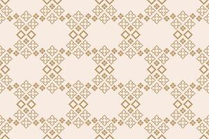 Cross stitch pixel art with color brown cream background fabric art ethnic pattern decor. vector