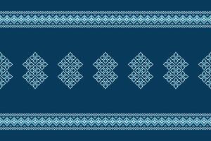 Cross stitch and ethnic pattern with blue color background decor. vector
