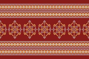 Cross stitch with red background color fabric pattern ethnic style. vector