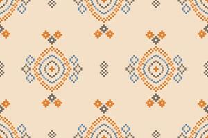 Ethnic motif pattern with color brown cream background fabric art. vector