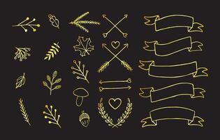 Set bundle of hand drawn doodle sketch autumn elements isolated vector