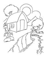 House and tree outline for color illustration vector