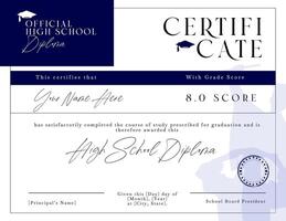 High School Diploma Simple Elegant Clean Blue Certificate template