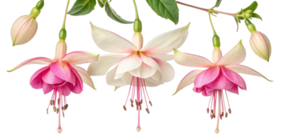 Fuchsia flowers bloom gracefully with delicate petals showcasing vibrant colors and intricate details that captivate eye png