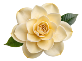 beautiful gardenia flower with soft yellow petals and green leaves creates serene and elegant atmosphere in any setting png