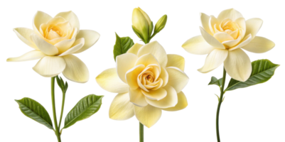 Beautiful gardenia flower blooms showcase delicate petals and vibrant green leaves creating serene atmosphere in any setting png