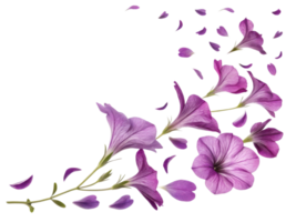 Petunia flowers bloom in vibrant shades of purple creating stunning visual display that captivates heart and soul png