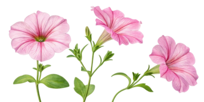Petunia flowers bloom beautifully with delicate pink petals and vibrant green leaves, creating lovely display in any garden png