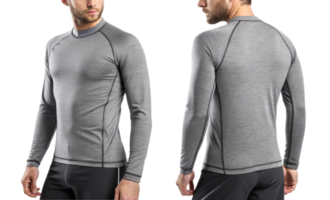 stylish mockup of gray rashguard designed for active wear, showcasing its sleek fit and modern design for sports enthusiasts png