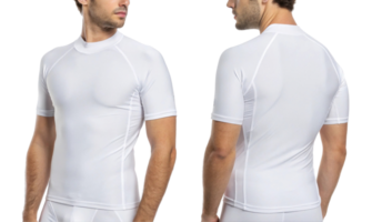 stylish mockup of white rashguard showcasing its sleek design and fit, perfect for active wear enthusiasts png