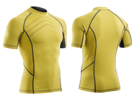 stylish mockup of yellow rashguard featuring sleek design and breathable mesh panels, perfect for active wear enthusiasts png