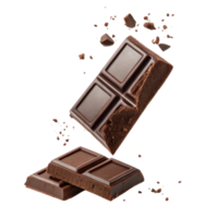 Falling chocolate pieces create dynamic scene with broken chunks adding texture png