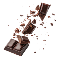 Falling chocolate pieces create dynamic and delicious visual with scattered fragments png