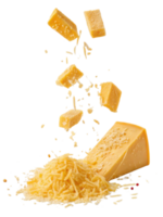 Grated cheese falls gracefully from above, creating delightful scene of culinary artistry and flavor png
