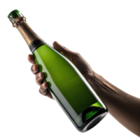 hand elegantly holds champagne bottle ready for celebration and joy. This moment captures essence of special occasions and festivities png