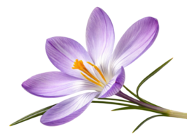 Crocus flower blooms beautifully with delicate purple petals and vibrant yellow stamens, symbolizing arrival of spring and renewal png