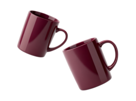 Stylish mug mockup featuring two elegant maroon mugs positioned at angle, perfect for showcasing designs or branding png