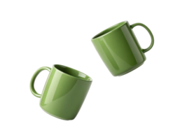 Green mugs in dynamic mockup display create vibrant and modern aesthetic perfect for showcasing beverage designs png