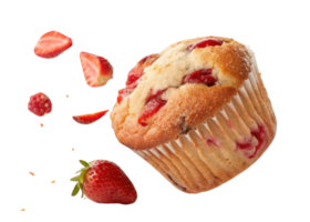 Delicious muffin with fresh strawberries bursting with flavor and sweetness, perfect for delightful snack or breakfast treat png