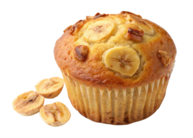 Delicious muffin topped with banana slices and nuts, perfect for sweet treat or breakfast delight. Enjoy rich flavor and moist texture png