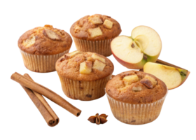 Delicious muffins with apple pieces and cinnamon sticks create warm inviting atmosphere perfect for any gathering png