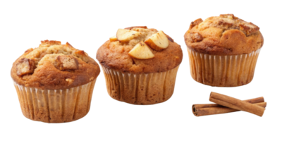 Delicious muffins with apple pieces and hint of cinnamon create warm inviting atmosphere perfect for any occasion png