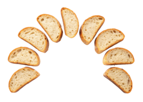 Sourdough bread slices arranged in circular pattern showcase their crusty texture and airy interior, perfect for any meal png