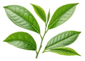Fresh green matcha leaf cluster with vibrant veins and smooth texture isolated on transparency background for natural and healthy concept png