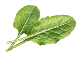 Two fresh sorrel leaves with visible veins and stems isolated on transparency background showing natural green color and texture png