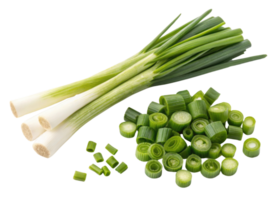 Fresh spring onion with sliced green pieces isolated on transparency background for healthy cooking and vibrant meal preparation png