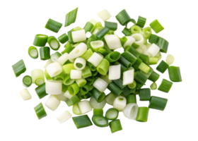 Fresh chopped spring onion pieces with vibrant green and white colors perfect for cooking and adding flavor to various dishes png