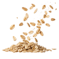Instant oat grains cutout falling in pile isolated on transparency background for healthy breakfast or cooking ingredient png