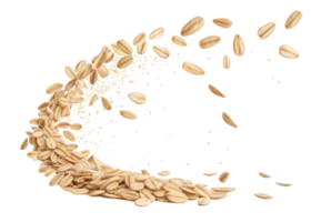 Instant oat grains flying in dynamic cutout style isolated on transparency background creating natural and healthy food concept image png