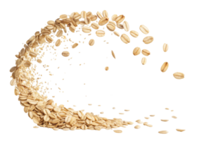 Instant oat grains flying in dynamic cutout splash shape isolated on transparent background creating natural and healthy food concept png